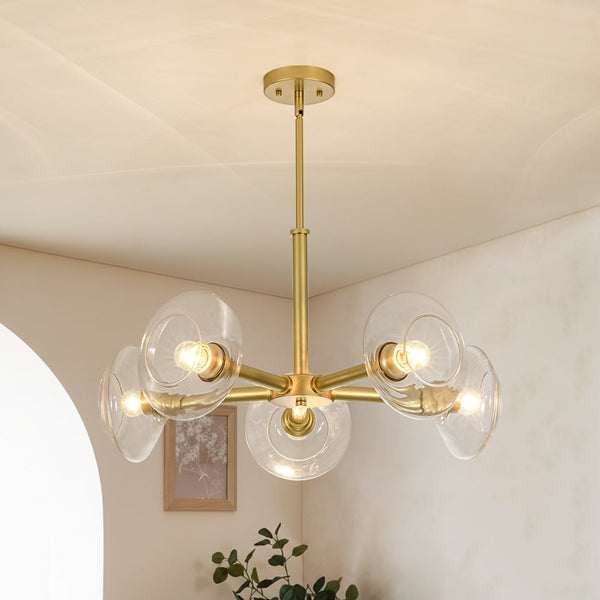 Chandelierias - Clear Rhombus Glass 5 - Light Sphere Chandelier - Chandeliers - Painted Brass - 
