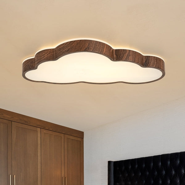 Chandelierias-Cloud Shape Faux Wood 5CCT Selectable Dimmable LED Flush Mount-Flush Mount-Faux Walnut Grain-