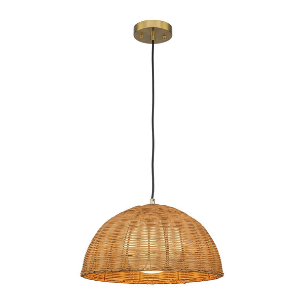 Chandelierias-Coastal 1-Light Central Frosted Globe Rattan Dome Pendant-Pendants-15.7 in-