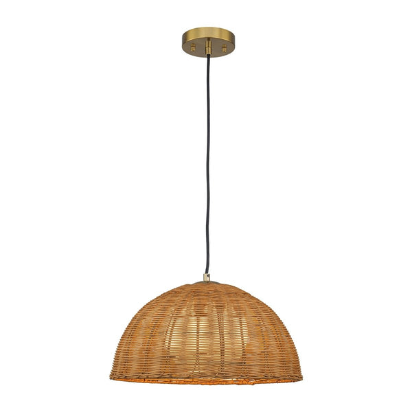 Chandelierias-Coastal 1-Light Central Frosted Globe Rattan Dome Pendant-Pendants-15.7 in-