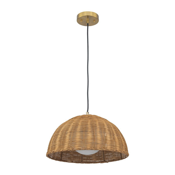 Chandelierias-Coastal 1-Light Central Frosted Globe Rattan Dome Pendant-Pendants-15.7 in-