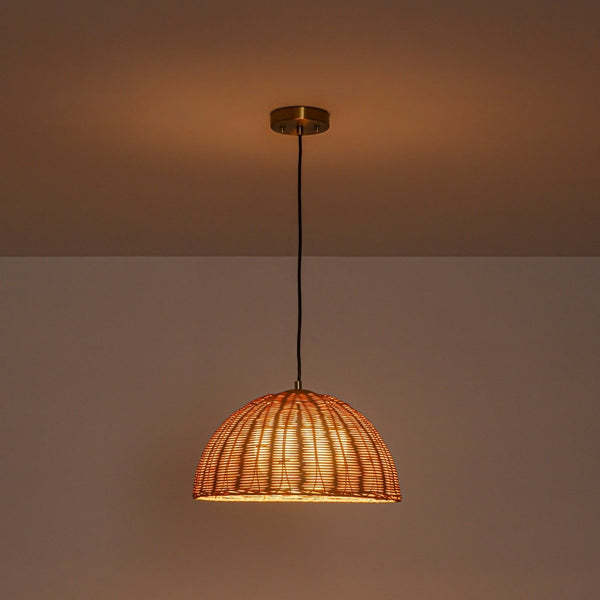 Chandelierias-Coastal 1-Light Central Frosted Globe Rattan Dome Pendant-Pendants-15.7 in-