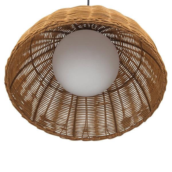 Chandelierias-Coastal 1-Light Central Frosted Globe Rattan Dome Pendant-Pendants-15.7 in-