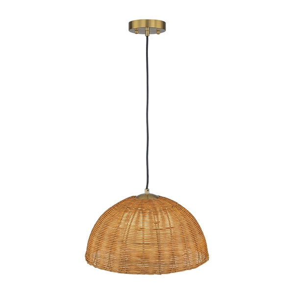 Chandelierias-Coastal 1-Light Central Frosted Globe Rattan Dome Pendant-Pendants-15.7 in-