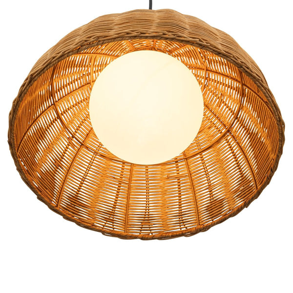 Chandelierias-Coastal 1-Light Central Frosted Globe Rattan Dome Pendant-Pendants-15.7 in-