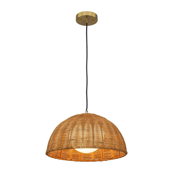 Chandelierias-Coastal 1-Light Central Frosted Globe Rattan Dome Pendant-Pendants-15.7 in-