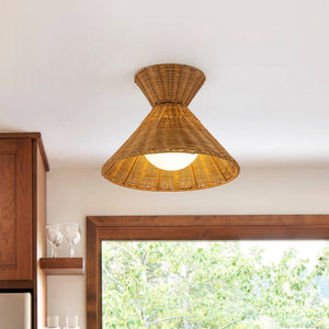 Chandelierias-Coastal 1-Light Hourglass Shaped Rattan Flush Mount-Flush Mount-15.7 in-1-Pack