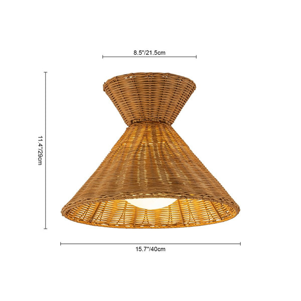 Chandelierias-Coastal 1-Light Hourglass Shaped Rattan Flush Mount-Flush Mount-15.7 in-