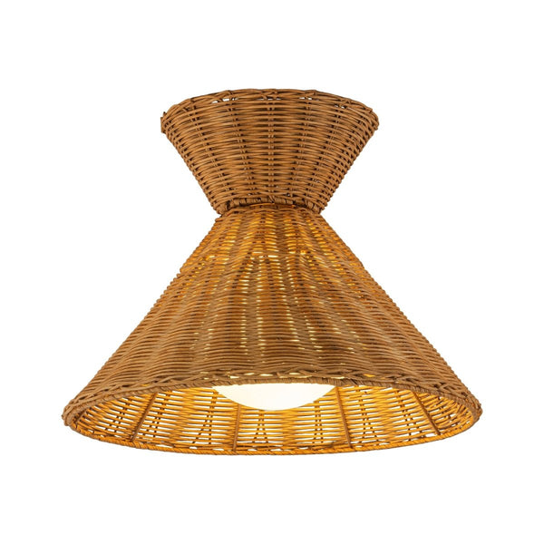 Chandelierias-Coastal 1-Light Hourglass Shaped Rattan Flush Mount-Flush Mount-15.7 in-