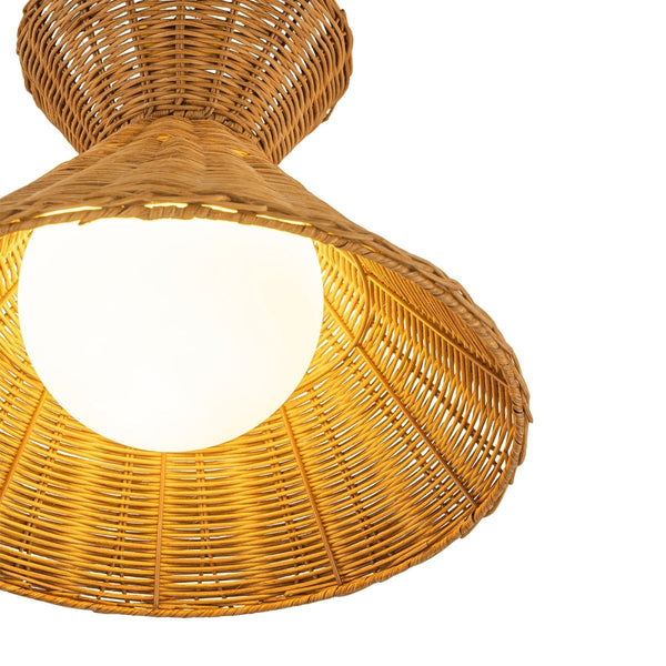 Chandelierias-Coastal 1-Light Hourglass Shaped Rattan Flush Mount-Flush Mount-15.7 in-