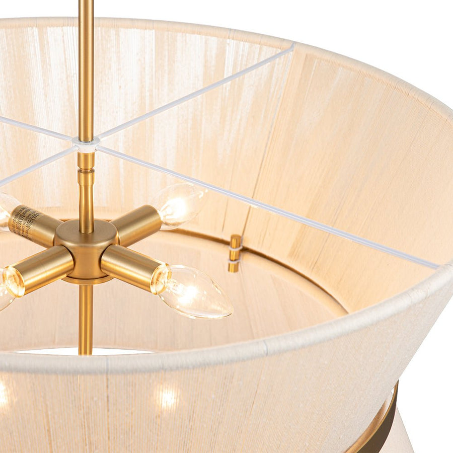 Chandelierias-Coastal-style Brass Hourglass Shape Natural Rope Drum Pendant-Pendant-8 Bulbs-