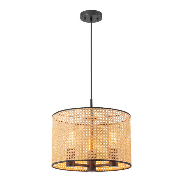Chandelierias - Coastal Style Handmade Woven Rattan Drum Pendant - Pendant - 5 Bulbs - 