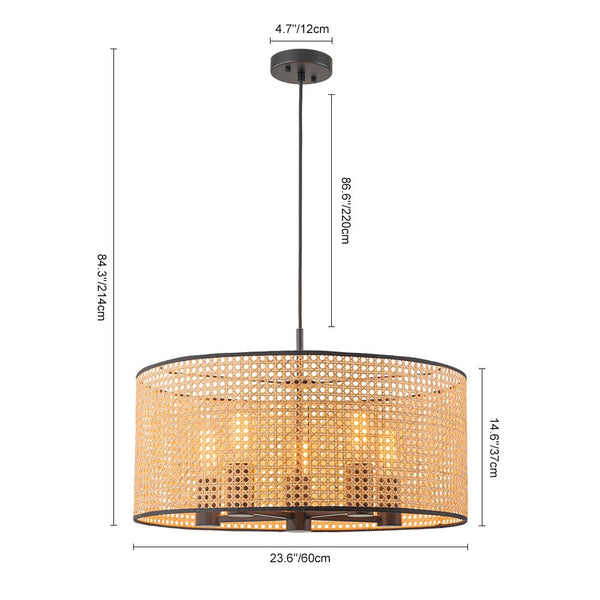 Chandelierias - Coastal Style Handmade Woven Rattan Drum Pendant - Pendant - 5 Bulbs - 