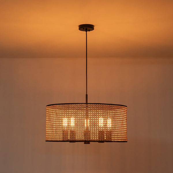 Chandelierias - Coastal Style Handmade Woven Rattan Drum Pendant - Pendant - 5 Bulbs - 