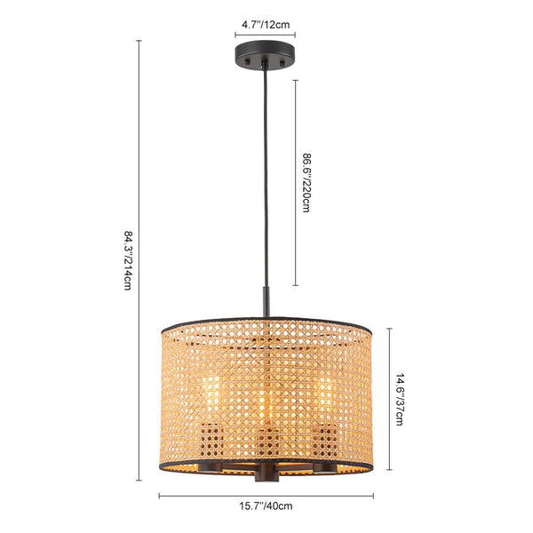 Chandelierias - Coastal Style Handmade Woven Rattan Drum Pendant - Pendant - 5 Bulbs - 