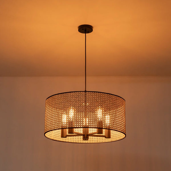 Chandelierias - Coastal Style Handmade Woven Rattan Drum Pendant - Pendant - 5 Bulbs - 