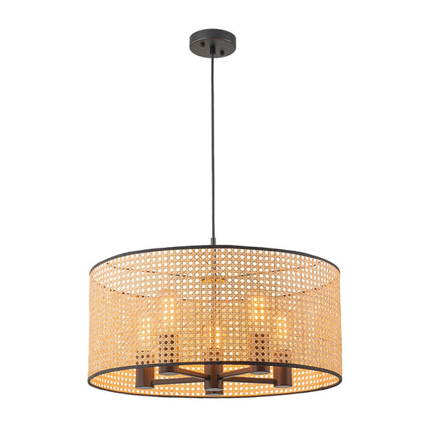 Chandelierias - Coastal Style Handmade Woven Rattan Drum Pendant - Pendant - 5 Bulbs - 