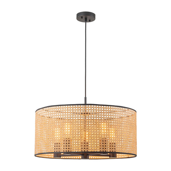 Chandelierias - Coastal Style Handmade Woven Rattan Drum Pendant - Pendant - 5 Bulbs - 