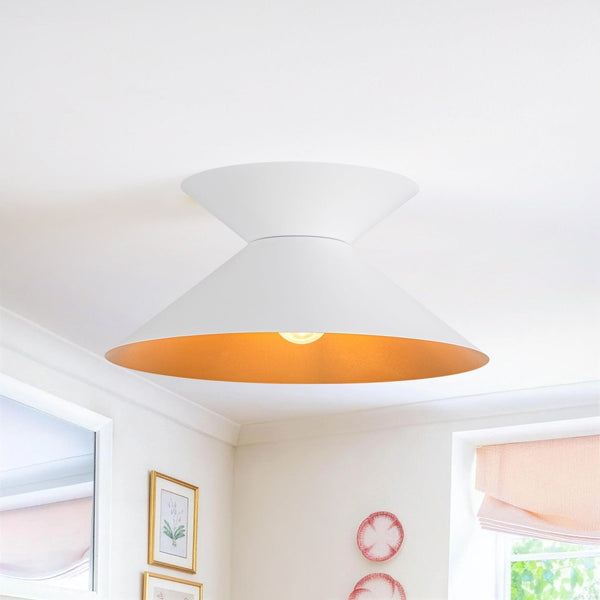 Chandelierias-Contemporary 1-Light Dual Cone Iron Hourglass Flush Mount-Flush Mount-White-1-Pack