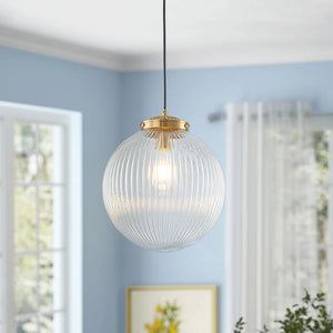 Chandelierias - Contemporary 1 - Light Ribbed Globe Glass Kitchen Pendant - Pendants - Brass - 
