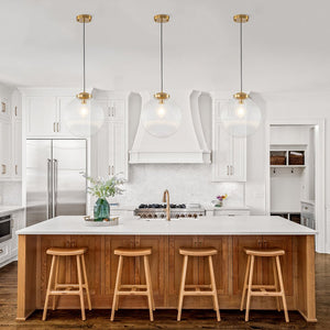 Chandelierias - Contemporary 1 - Light Ribbed Globe Glass Kitchen Pendant - Pendants - Brass - 