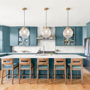 Chandelierias - Contemporary 1 - Light Ribbed Globe Glass Kitchen Pendant - Pendants - Brass - 