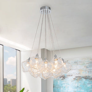 Chandelierias - Contemporary 13 - Light Chrome Dimmable Cluster Ice Cube Glass Chandelier - Chandelier - Chrome - 