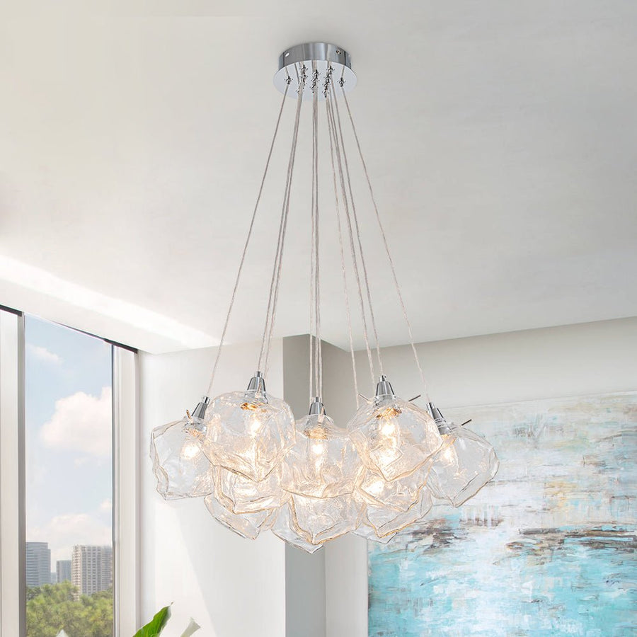 Chandelierias - Contemporary 13 - Light Chrome Dimmable Cluster Ice Cube Glass Chandelier - Chandelier - Chrome - 