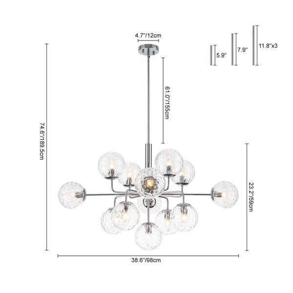 Chandelierias-Contemporary 13-Light Textured Glass Dandelion Sputnik Sphere Chandelier-Chandeliers-Silver-