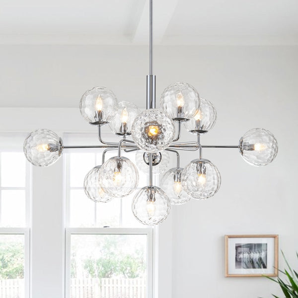 Chandelierias-Contemporary 13-Light Textured Glass Dandelion Sputnik Sphere Chandelier-Chandeliers-Silver-