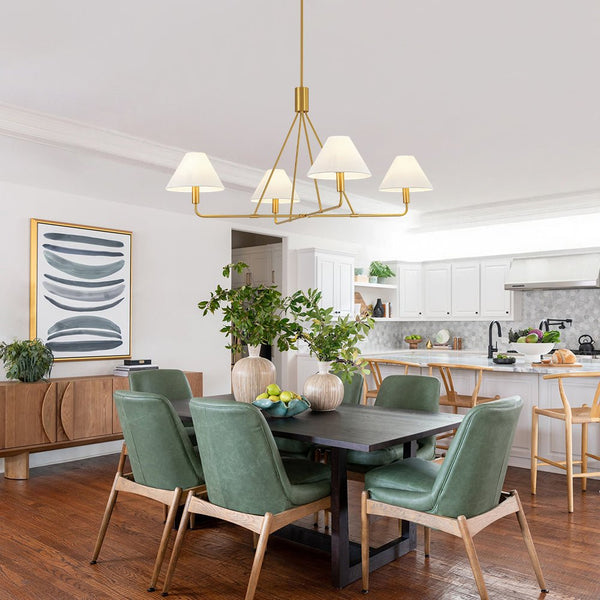 Chandelierias - Contemporary 4 - Light Crossing Linen Cone Shade Chandelier - Chandeliers - Brass - 