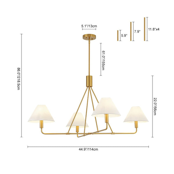 Chandelierias - Contemporary 4 - Light Crossing Linen Cone Shade Chandelier - Chandeliers - Brass - 