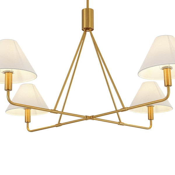 Chandelierias - Contemporary 4 - Light Crossing Linen Cone Shade Chandelier - Chandeliers - Brass - 