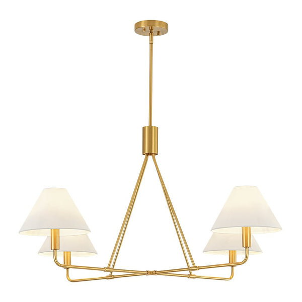 Chandelierias - Contemporary 4 - Light Crossing Linen Cone Shade Chandelier - Chandeliers - Brass - 