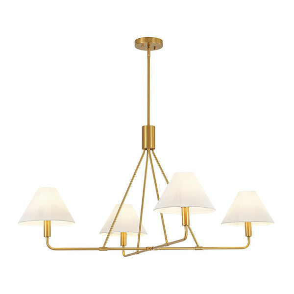 Chandelierias - Contemporary 4 - Light Crossing Linen Cone Shade Chandelier - Chandeliers - Brass - 