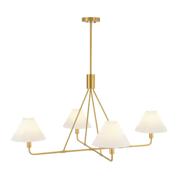 Chandelierias - Contemporary 4 - Light Crossing Linen Cone Shade Chandelier - Chandeliers - Brass - 