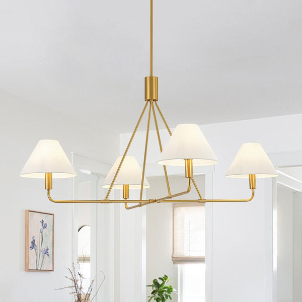 Chandelierias - Contemporary 4 - Light Crossing Linen Cone Shade Chandelier - Chandeliers - Brass - 