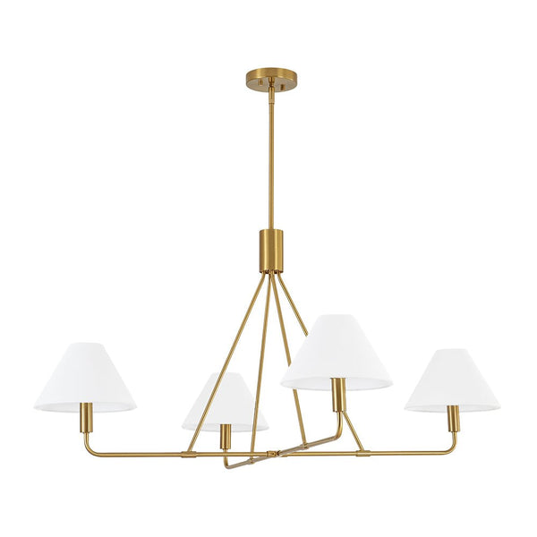 Chandelierias - Contemporary 4 - Light Crossing Linen Cone Shade Chandelier - Chandeliers - Brass - 