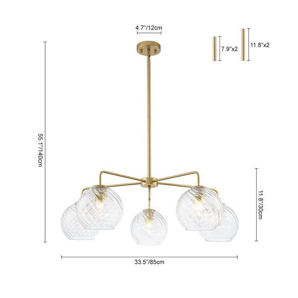 Chandelierias-Contemporary 5-Light Clear Hand-blown Glass Chandelier-Chandelier-Hammered-