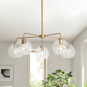 Chandelierias - Contemporary 5 - Light Clear Hand - blown Glass Chandelier - Chandelier - Ribbed - 