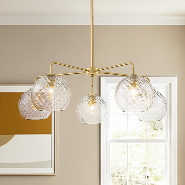 Chandelierias-Contemporary 5-Light Clear Hand-blown Glass Chandelier-Chandelier-Swirled-