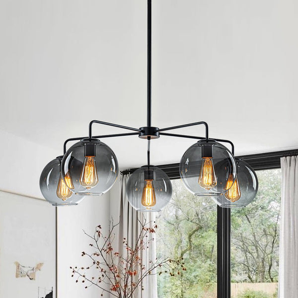 Chandelierias - Contemporary 5 - Light Hand Blown Glass Gradient Glass Globe Chandelier - Chandelier - Black - 