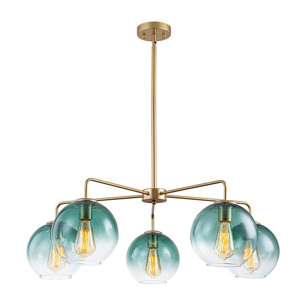 Chandelierias - Contemporary 5 - Light Hand Blown Glass Gradient Glass Globe Chandelier - Chandelier - Blue - 