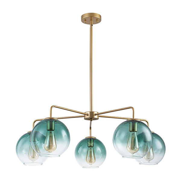 Chandelierias - Contemporary 5 - Light Hand Blown Glass Gradient Glass Globe Chandelier - Chandelier - Blue - 
