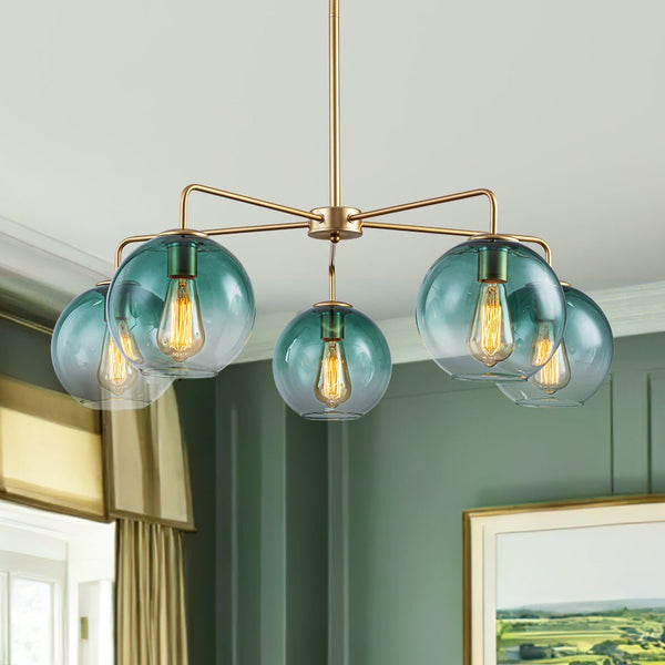 Chandelierias - Contemporary 5 - Light Hand Blown Glass Gradient Glass Globe Chandelier - Chandelier - Green - 