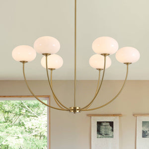 Chandelierias - Contemporary 6 - Light Oval Glossy Glass Round Chandelier - Chandelier - Brass - 