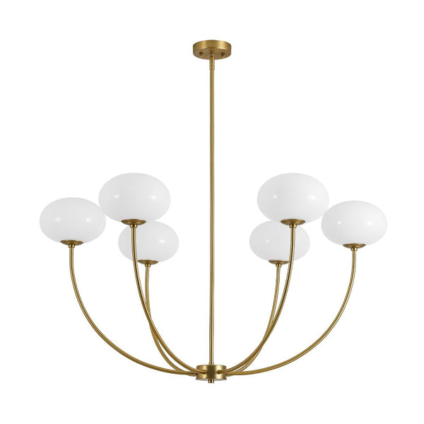 Chandelierias - Contemporary 6 - Light Oval Glossy Glass Round Chandelier - Chandelier - Brass - 