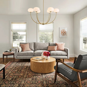 Chandelierias - Contemporary 6 - Light Oval Glossy Glass Round Chandelier - Chandelier - Brass - 
