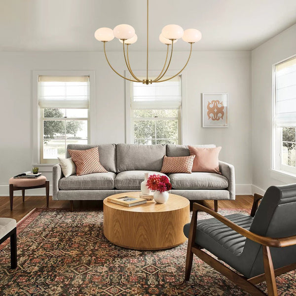 Chandelierias - Contemporary 6 - Light Oval Glossy Glass Round Chandelier - Chandelier - Brass - 