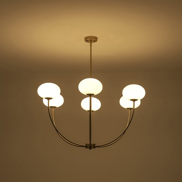 Chandelierias - Contemporary 6 - Light Oval Glossy Glass Round Chandelier - Chandelier - Brass - 